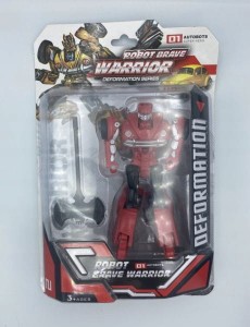 Czerwony mały robot transformujący z młotem