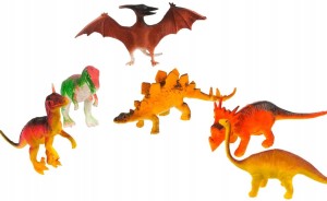 Dinozaury zestaw 6 szt figurki różne wzory gumowe